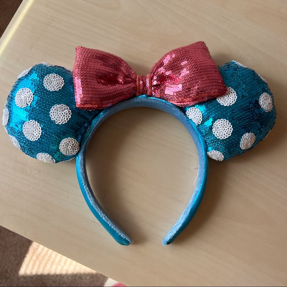 Disney Parks Blue & White Polka Dot Sequin Minnie Ears